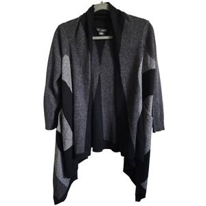 C by Bloomingdales Cashmere Open Front Cardigan Sweater M/L Black Gray Geometric